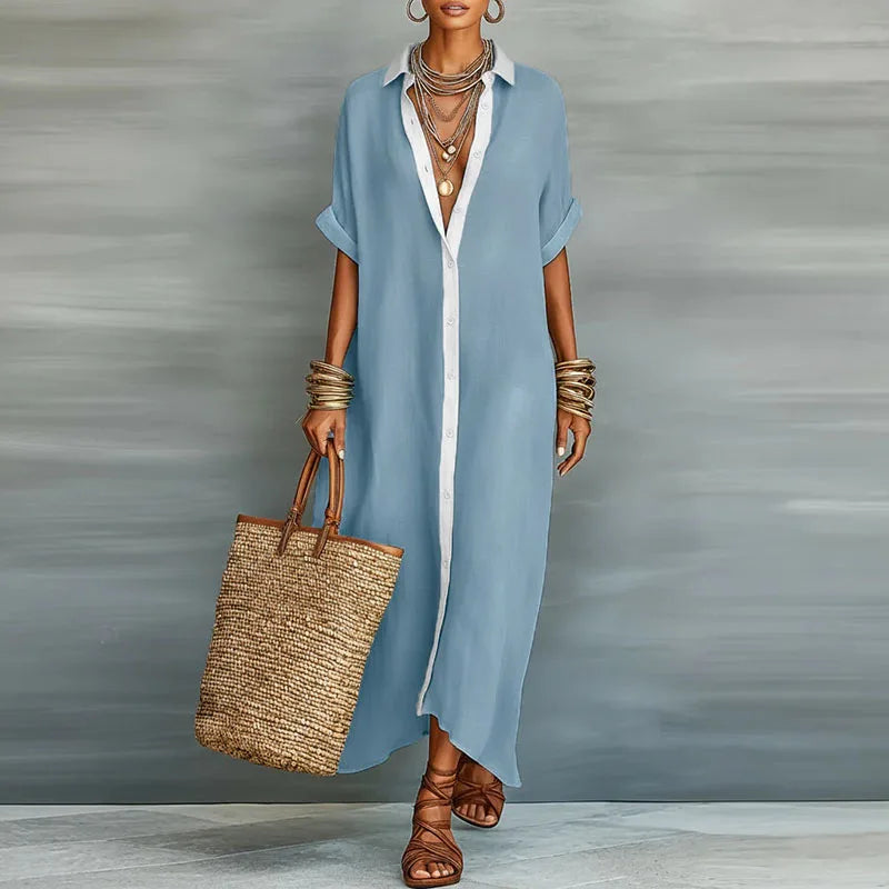 Button Front Maxi Shirt Dress for Women