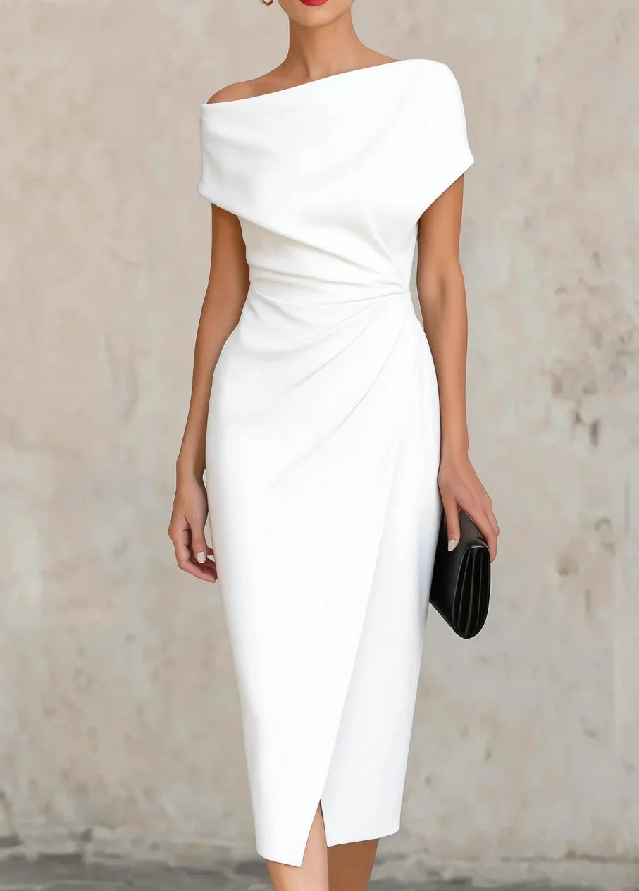 One-Shoulder Pleated Midi Dress for Women