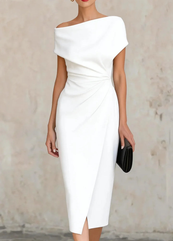One-Shoulder Pleated Midi Dress for Women
