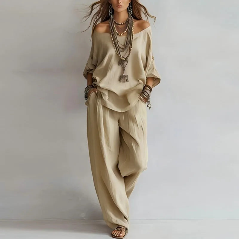 Off-Shoulder Top and Wide-Leg Pants Set for Women