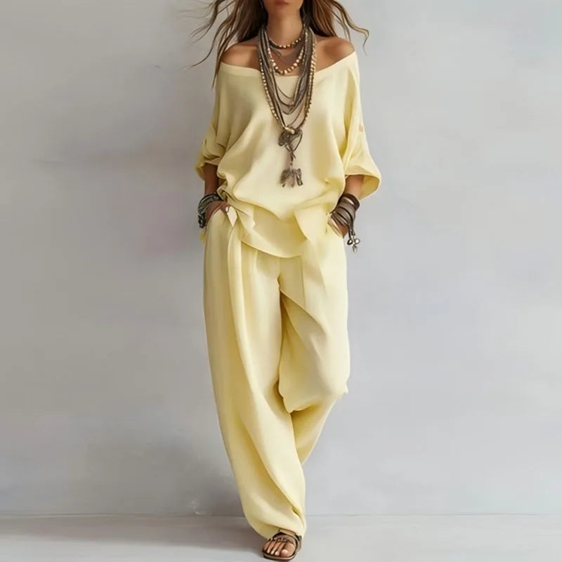 Off-Shoulder Top and Wide-Leg Pants Set for Women