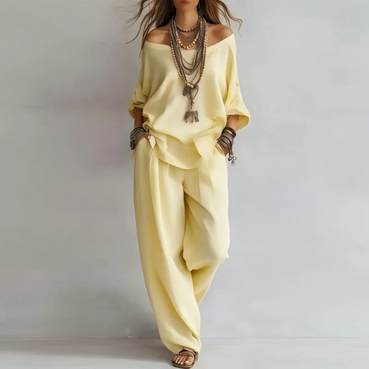 Off-Shoulder Top and Wide-Leg Pants Set for Women