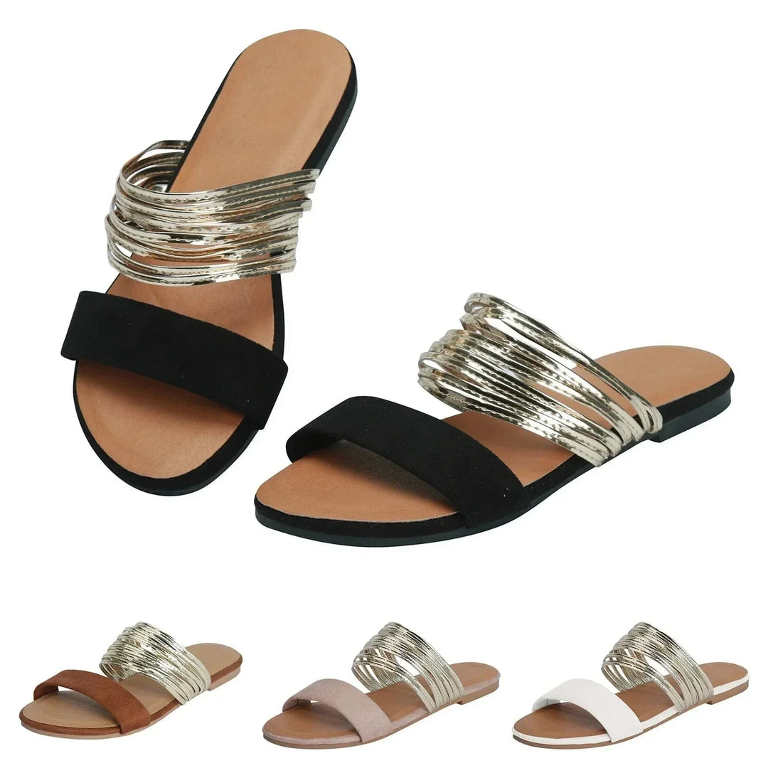 Metallic Strappy Flat Sandals for Women