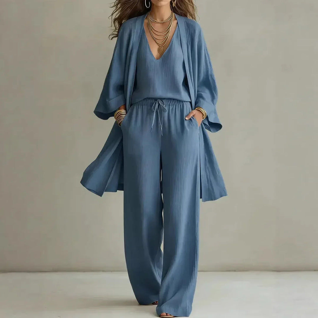 3-Piece Wide Leg Pant and Overshirt Set for Women