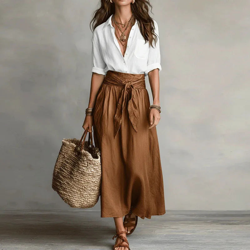 Blouse and High-Waisted Midi Skirt Set for Women