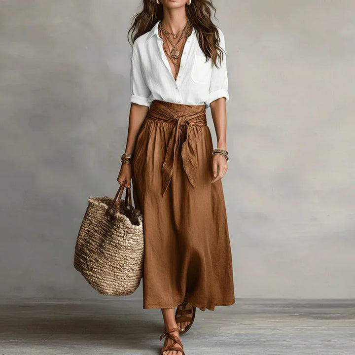 Blouse and High-Waisted Midi Skirt Set for Women