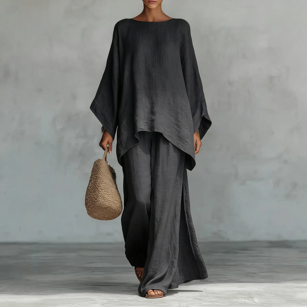 Asymmetric Top and Wide Leg Trouser Set for Women