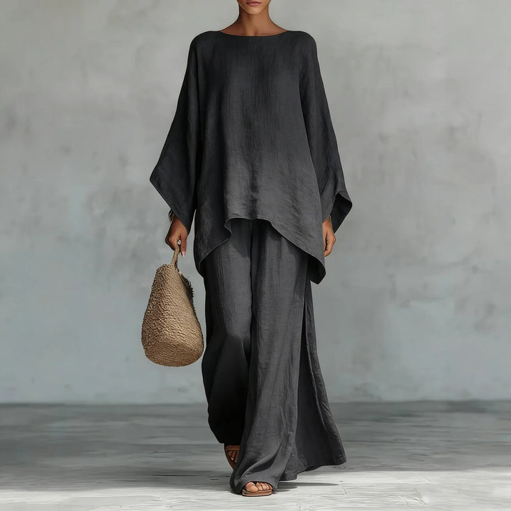 Asymmetric Top and Wide Leg Trouser Set for Women