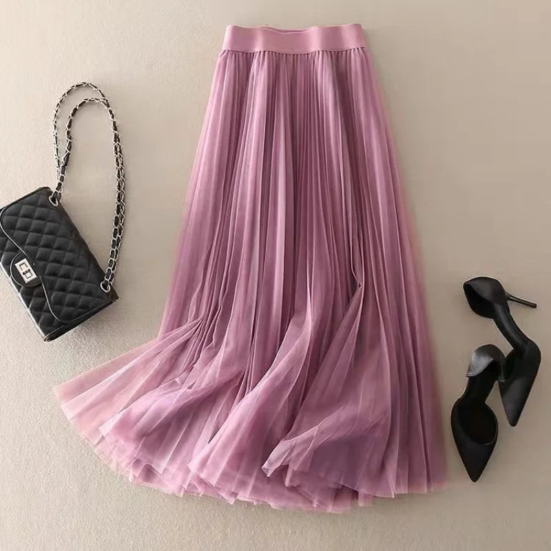 Pleated High Waist Midi Skirt for Women