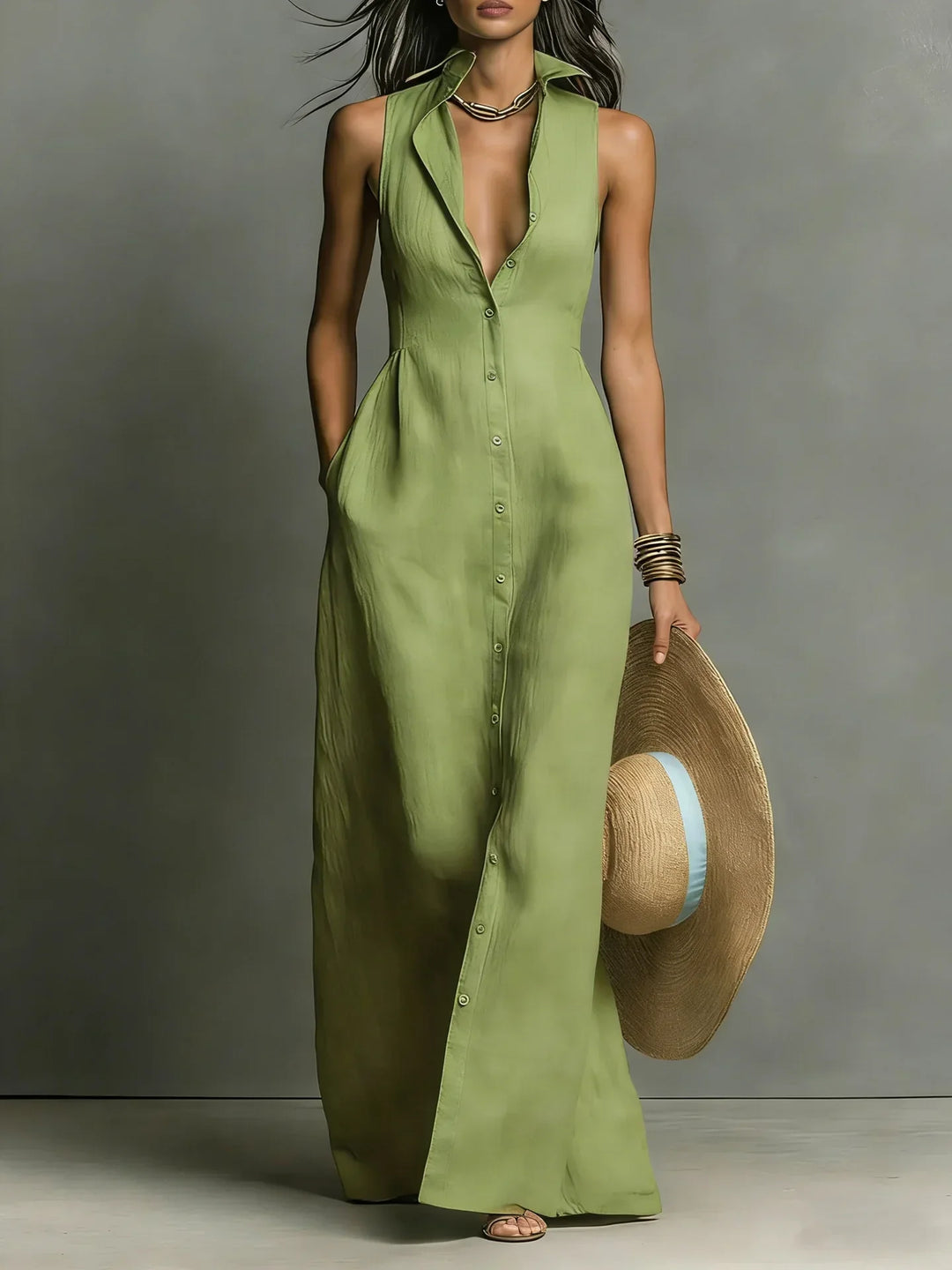 Sleeveless Button-Front Shirt Dress for Women