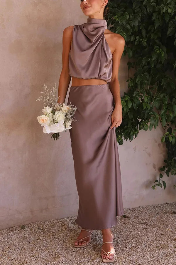 Draped Top and Maxi Skirt Set for Women