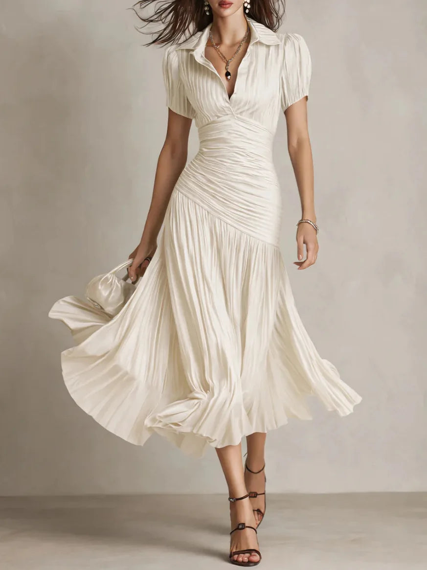 Satin High Waist Shirt Midi Dress for Women