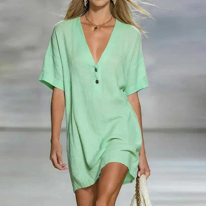 Short Sleeve Button-Front Mini Shirt Dress for Women