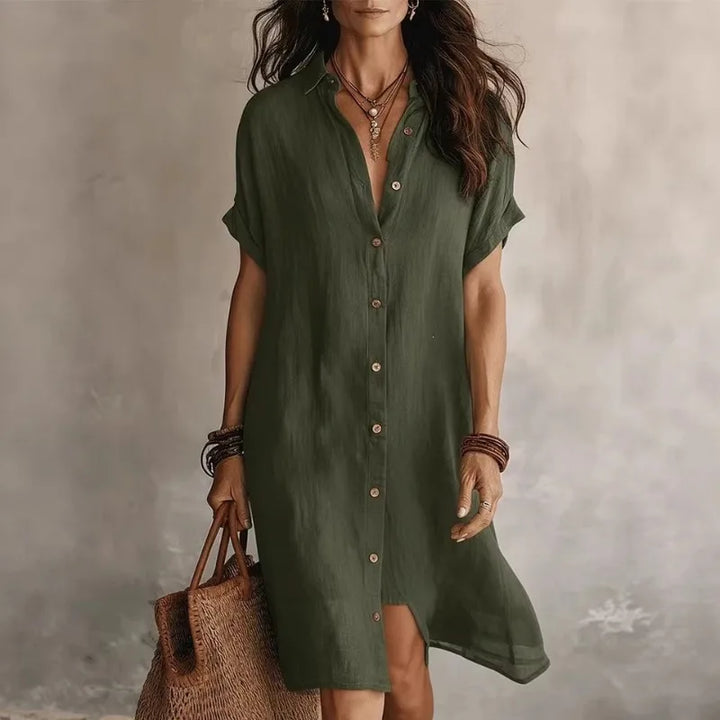 Short Sleeve Button Front Shirt Dress for Women