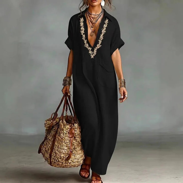 Printed V-Neck Maxi Dress for Women