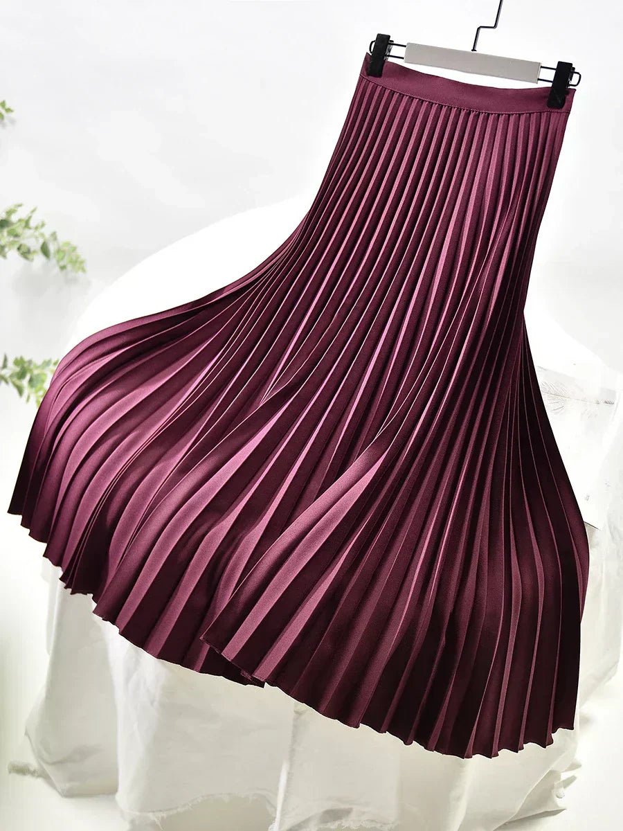 Pleated Elastic Waist Midi Skirt for Women