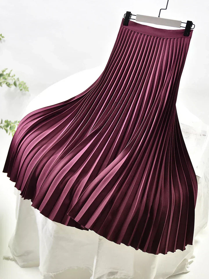 Pleated Elastic Waist Midi Skirt for Women