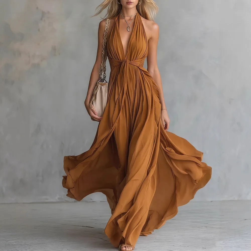 Halter Neck Maxi Dress with Slit for Women