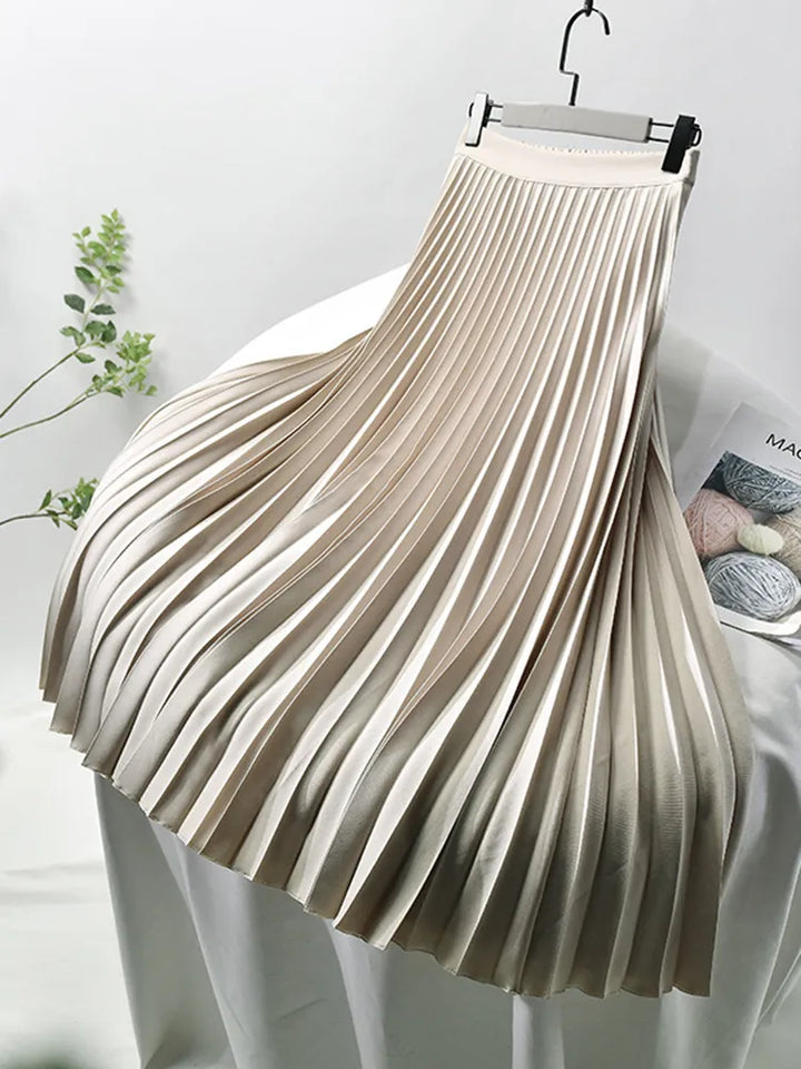 Pleated Elastic Waist Midi Skirt for Women
