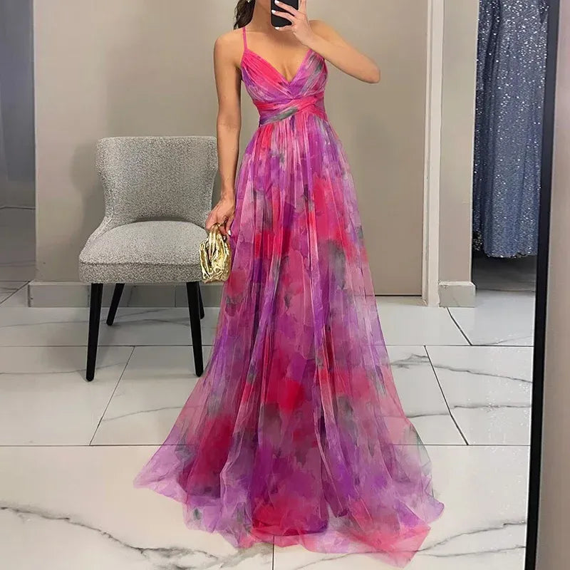 V-Neck Evening Maxi Dress for Women