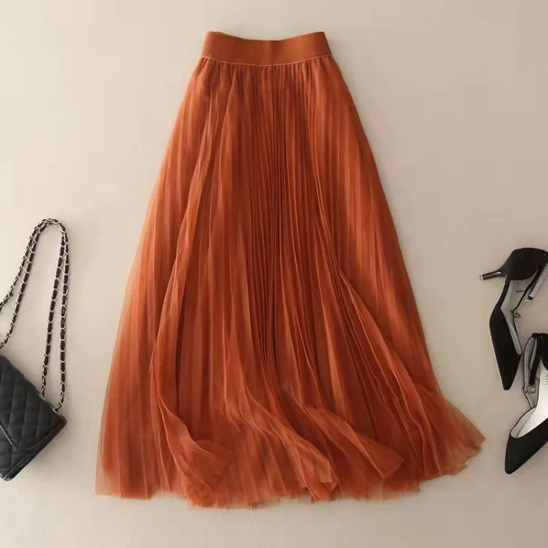 Pleated High Waist Midi Skirt for Women