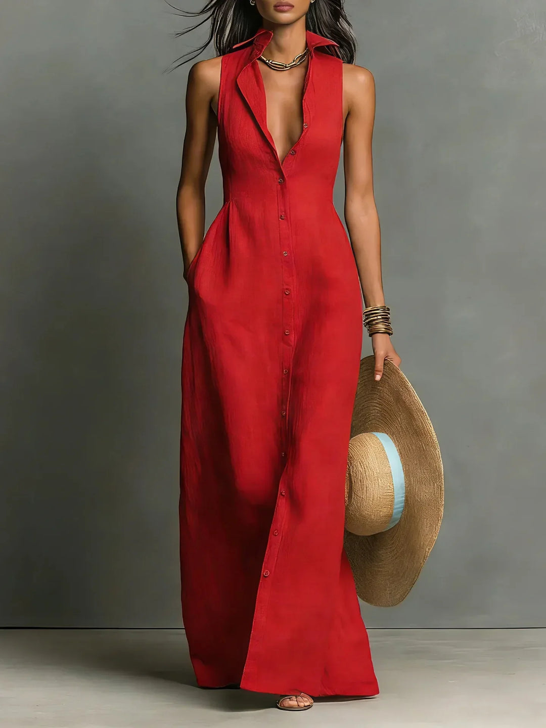 Sleeveless Button-Front Shirt Dress for Women