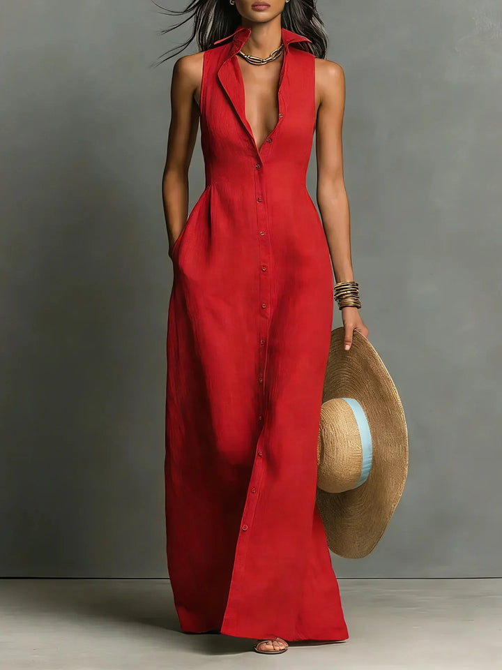 Sleeveless Button-Front Shirt Dress for Women