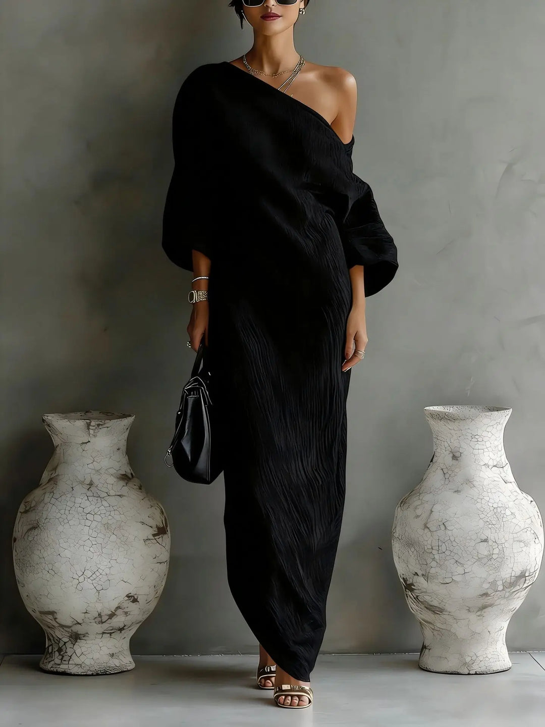 One Shoulder Maxi Dress with Pockets for Women