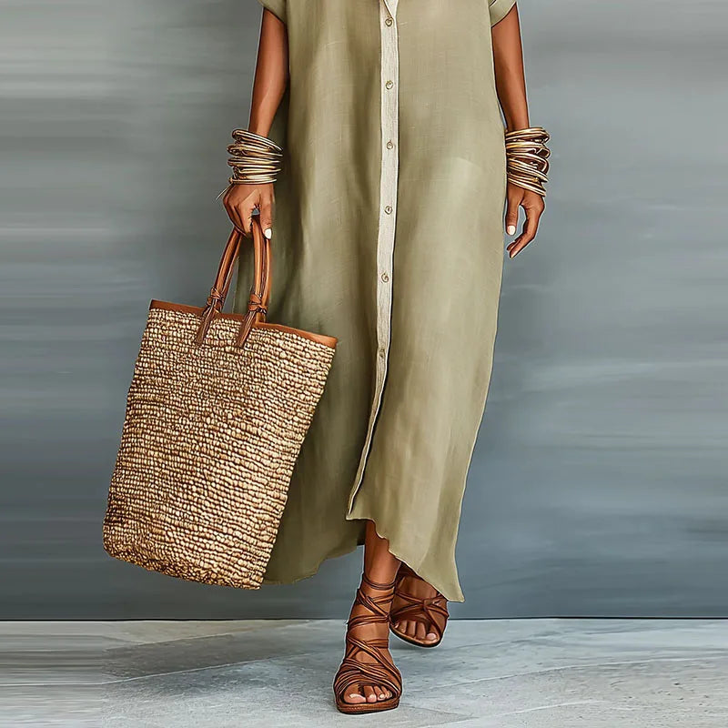 Button Front Maxi Shirt Dress for Women