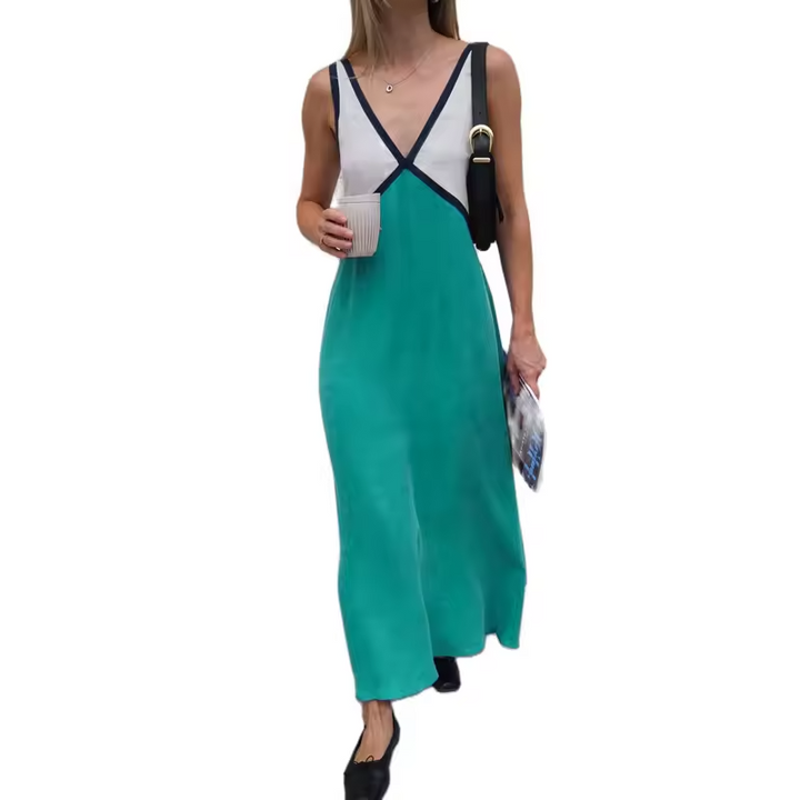 Stylish V-neck Colorblock Dress Elegant
