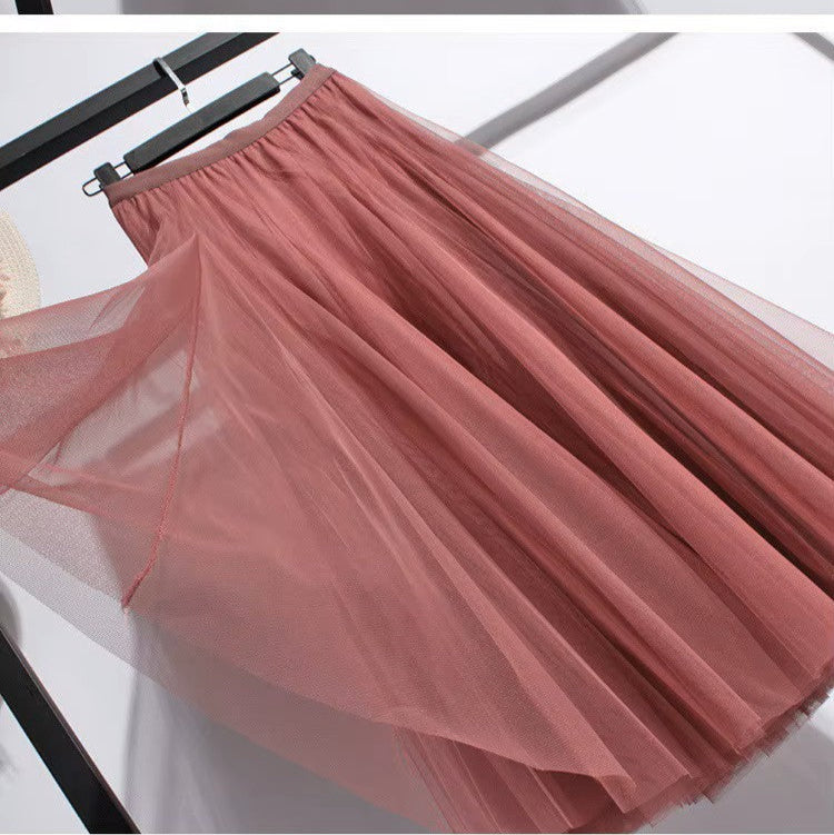 High Waist Tulle Midi Skirt for Women