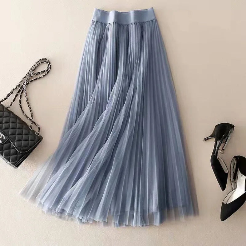 Pleated High Waist Midi Skirt for Women