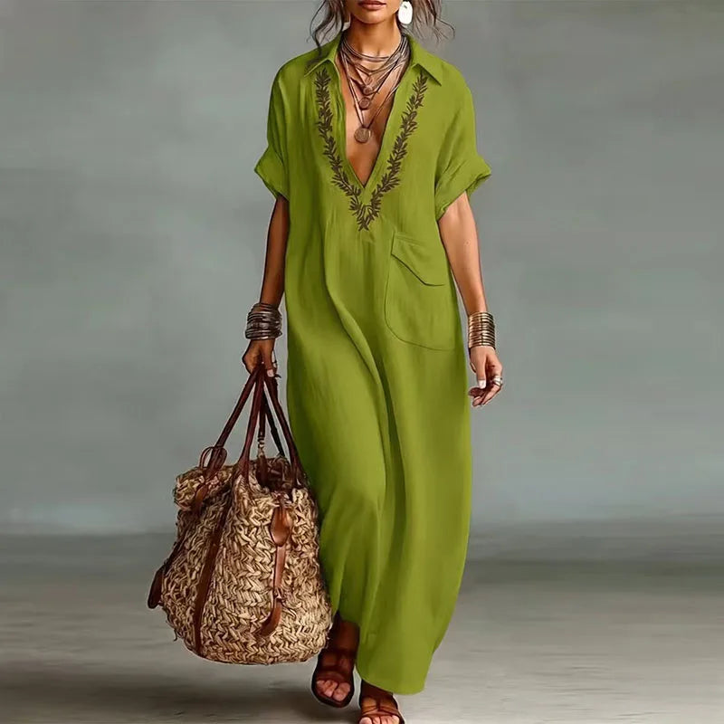 Printed V-Neck Maxi Dress for Women