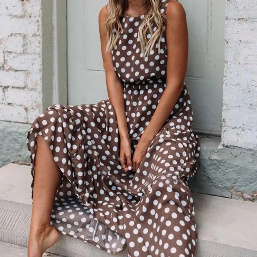Chic Polka Dot Maxi Dress for Women with Comfortable Fit