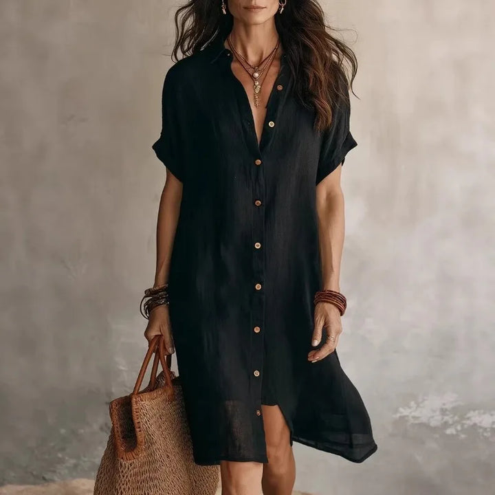 Short Sleeve Button Front Shirt Dress for Women