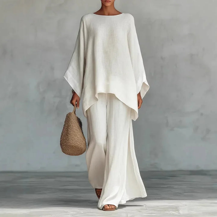 Asymmetric Top and Wide Leg Trouser Set for Women