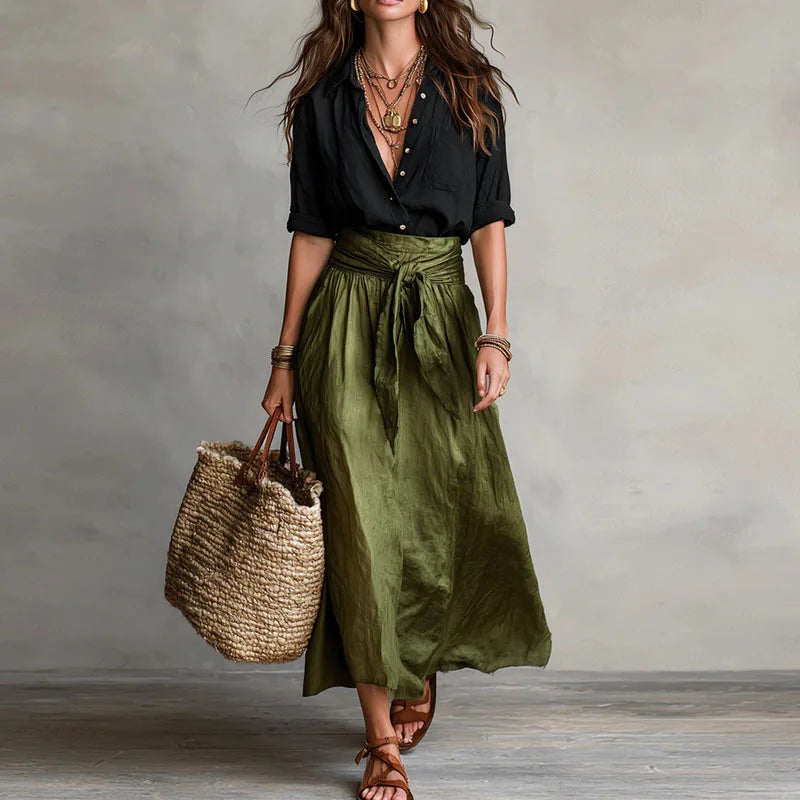 Blouse and High-Waisted Midi Skirt Set for Women
