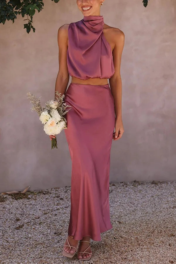 Draped Top and Maxi Skirt Set for Women