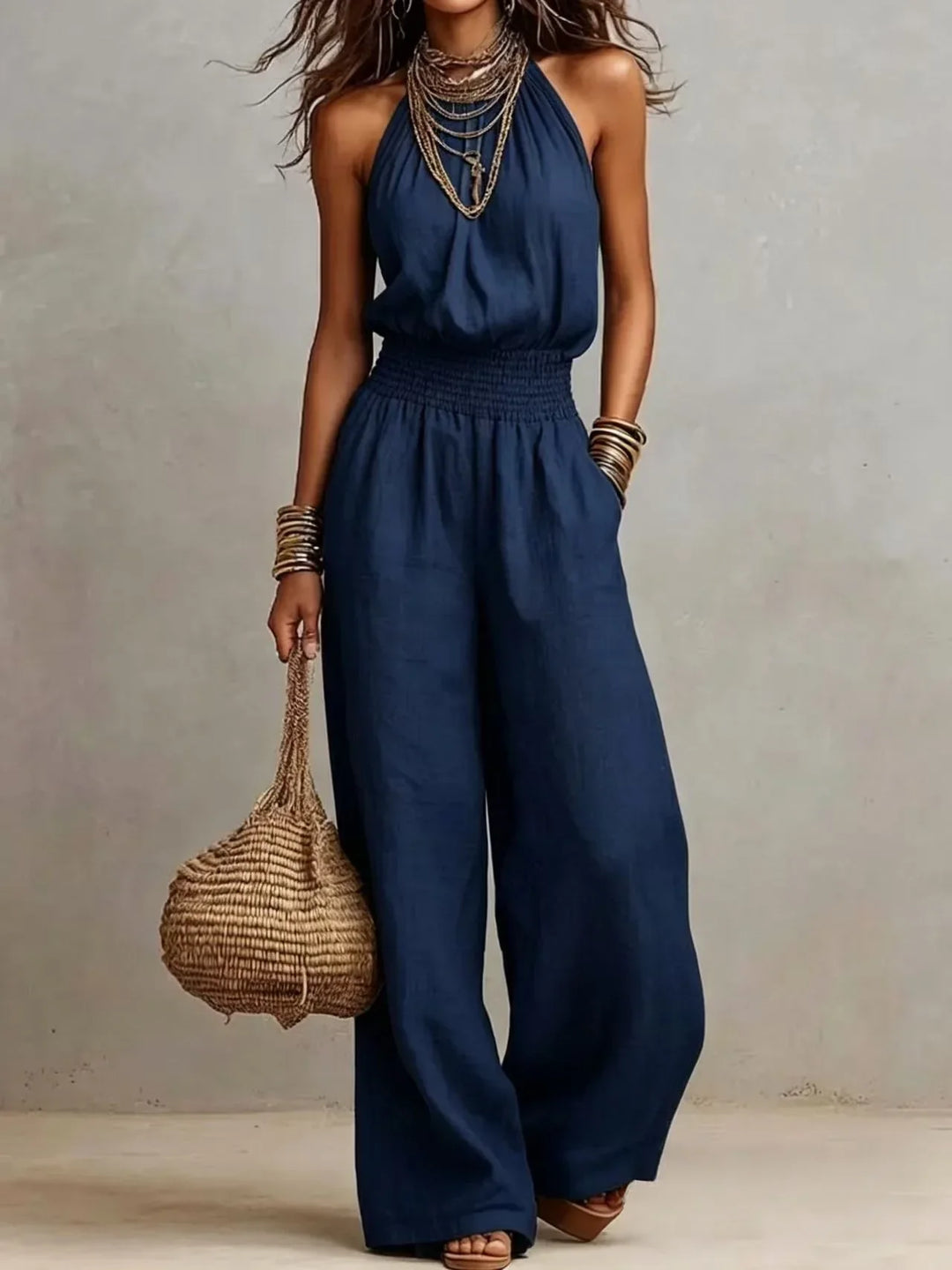 Sleeveless Halter Wide Leg Jumpsuit for Women