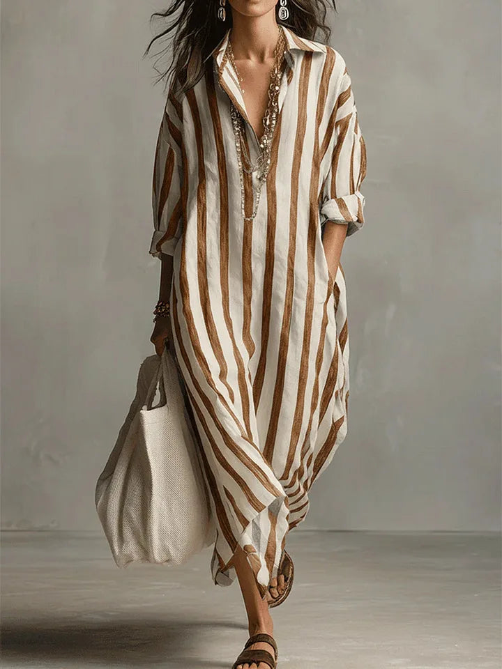 Striped Maxi Shirt Dress for Women