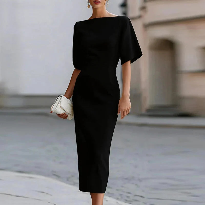 Boat Neck Midi Dress for Women
