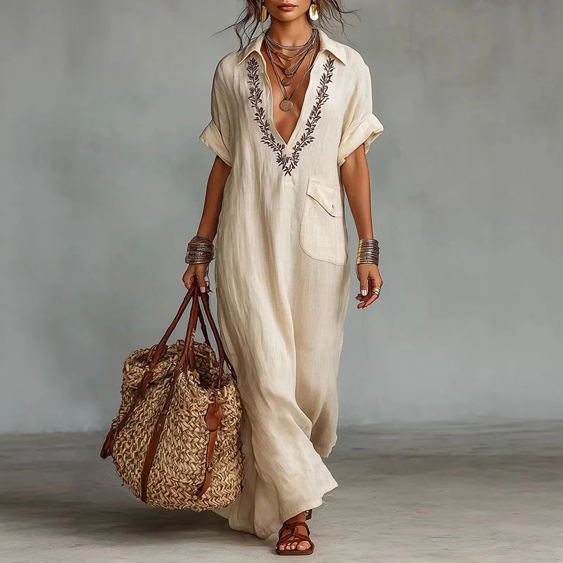 Printed V-Neck Maxi Dress for Women