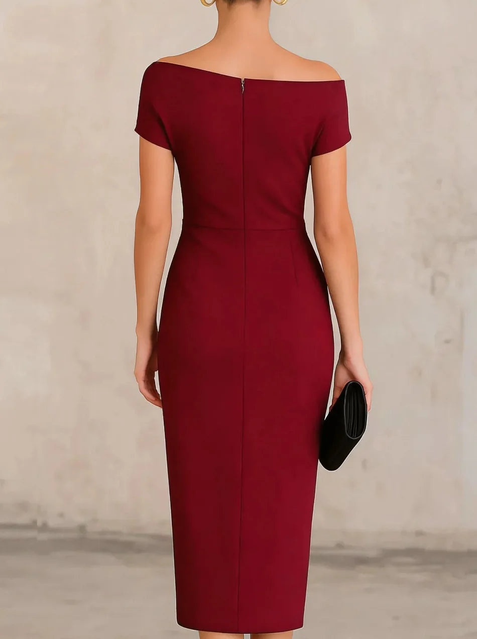 One-Shoulder Pleated Midi Dress for Women