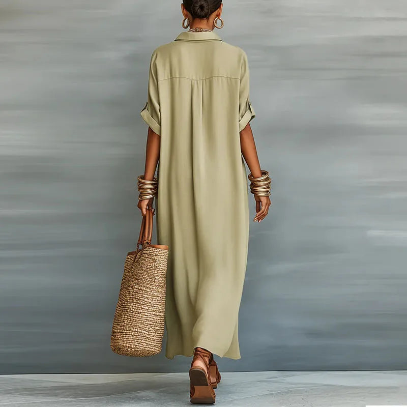 Button Front Maxi Shirt Dress for Women