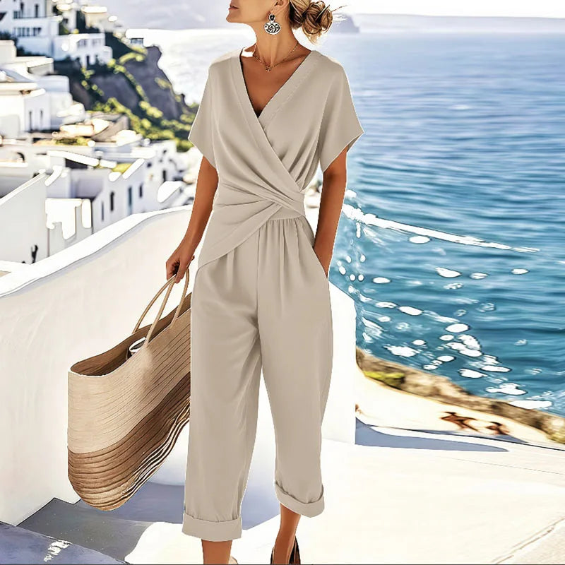 V-Neck Top and Relaxed Pants Set for Women