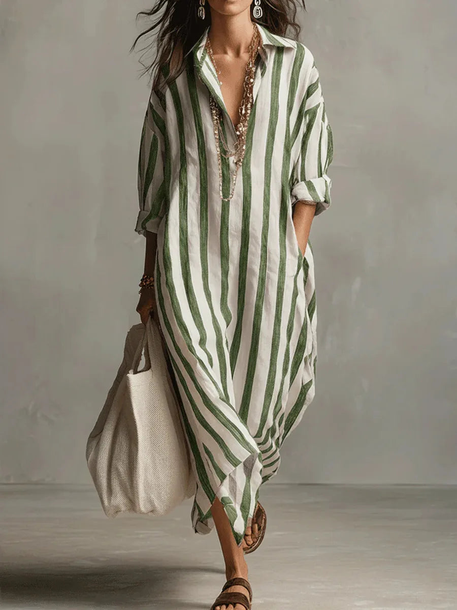 Striped Maxi Shirt Dress for Women