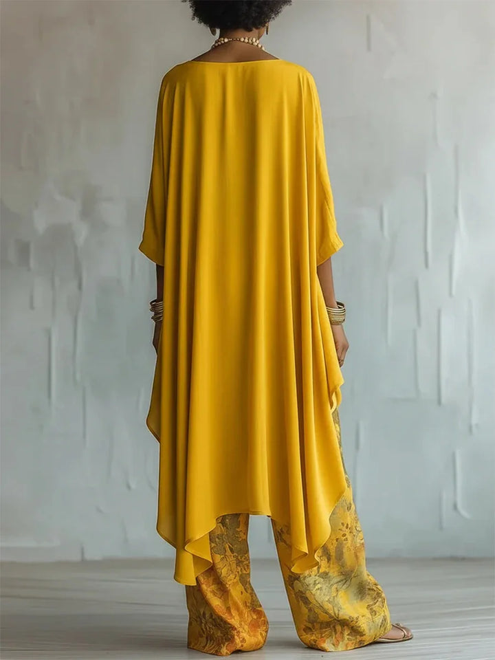 Printed Asymmetric Top and Wide Trouser Set for Women