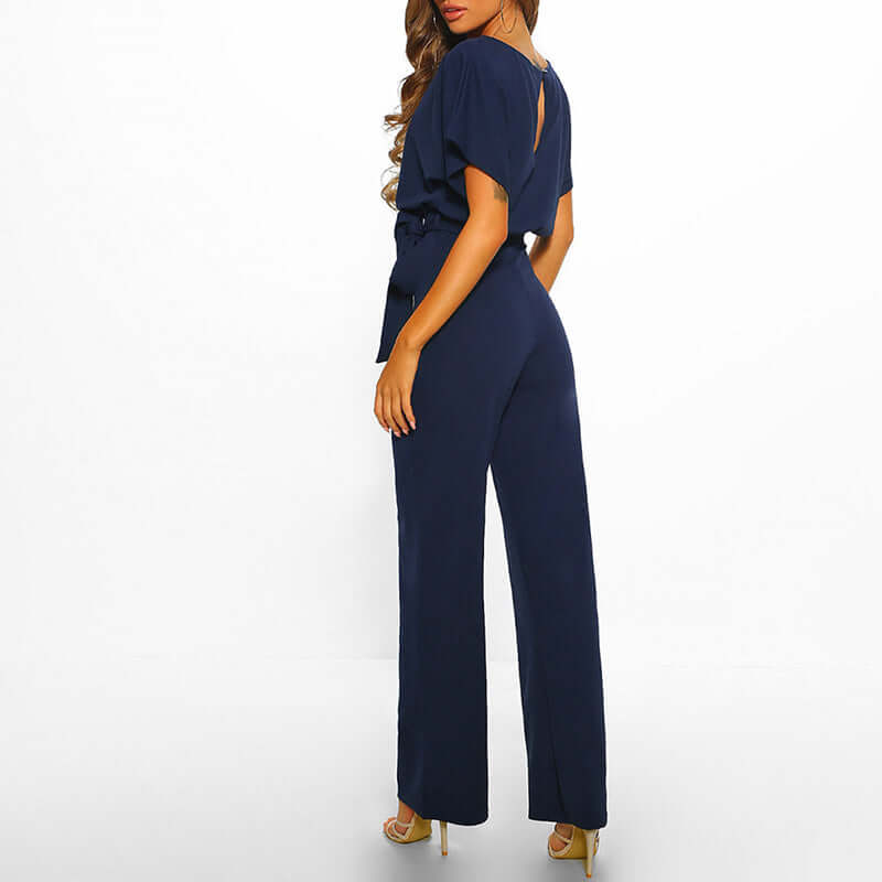Tie Belt Short Sleeve Jumpsuit for Women
