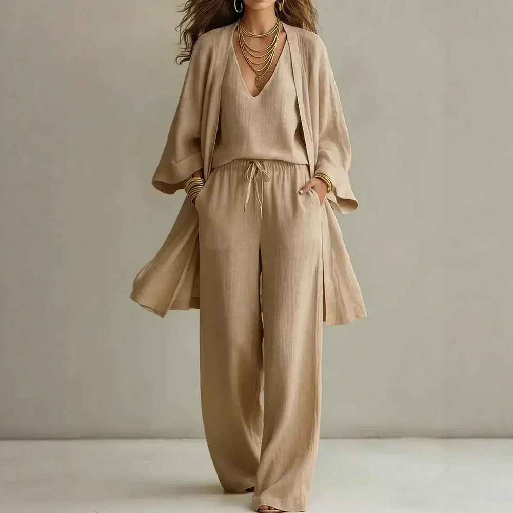 3-Piece Wide Leg Pant and Overshirt Set for Women