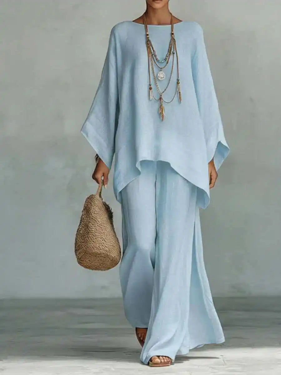 Asymmetric Top and Wide Leg Trouser Set for Women